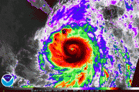 Enhanced infrared satellite loop of Hurricane Odile from September 2014 showing temperature fluctuations of the hurricane (Image: National Oceanic and Atmospheric Administration Satellite Services Division via Wikimedia Commons)